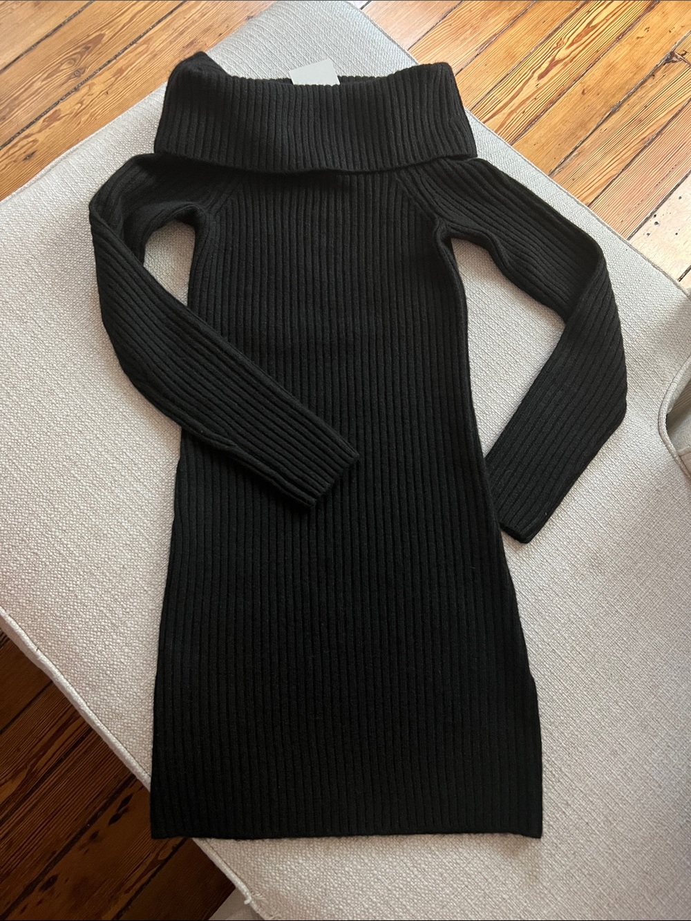 Oak + Fort Off-Shoulder Black Ribbed Knit Dress